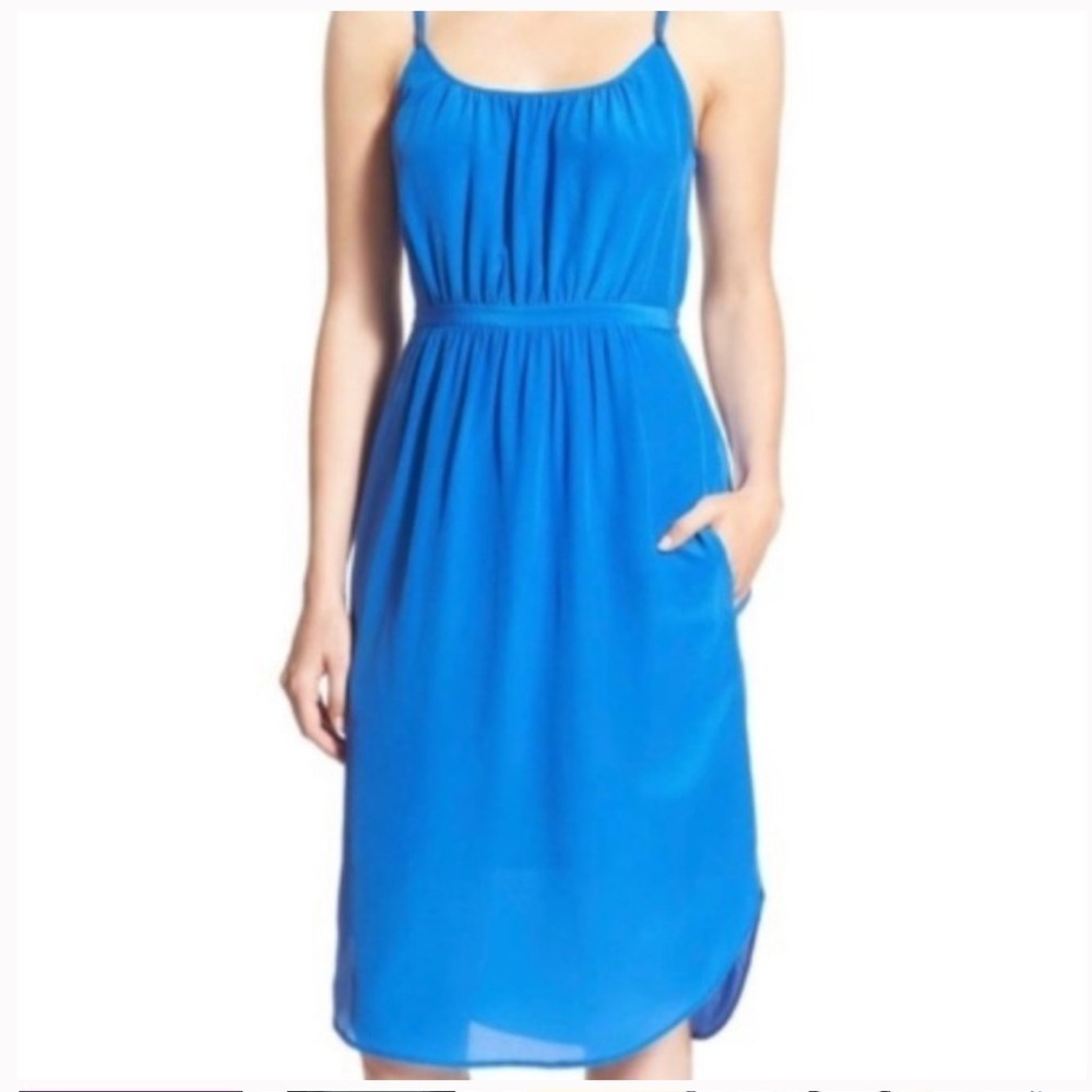 Madewell Royal blue cami silk dress with pockets. Size 6